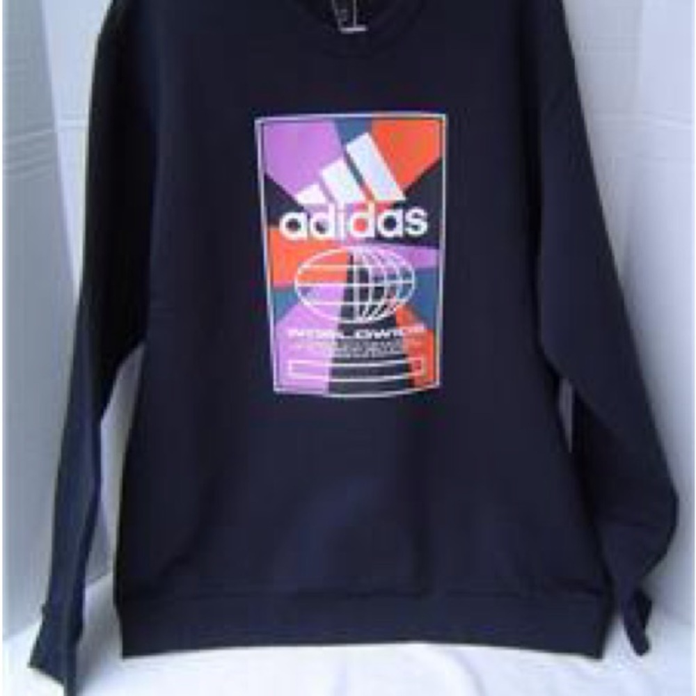 NWOT Adidas Men's Black Crewneck Sweatshirt with Graphic Design
